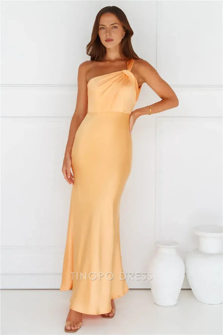 Simple Sheath/Column One Shoulder Sleeveless Open Back Ankle-Length prom dress